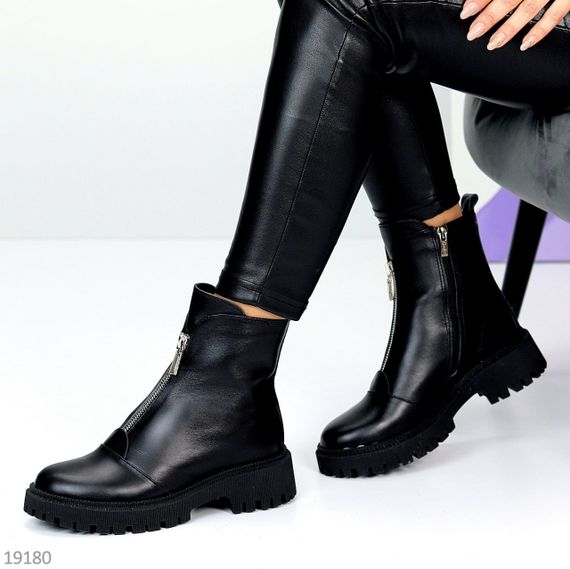 Базові повсякденні чорні зимові черевики натуральна шкіра | Зображення 6