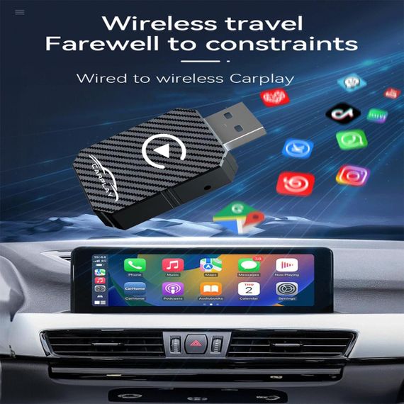 Бездротовий адаптер CarPlay XIXIXIAXIA Q1M 2025, конвертація з дротового Карплей Plug & Play USB-C iOS 12+ чорний | Зображення 3