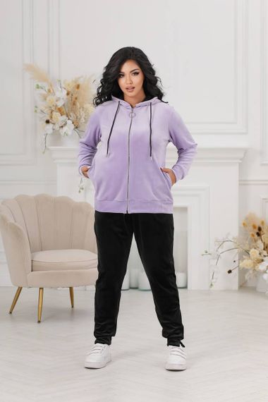 Женский велюровый спортивный прогулочный костюм LL109 цвет сиреневый, размер 50/52