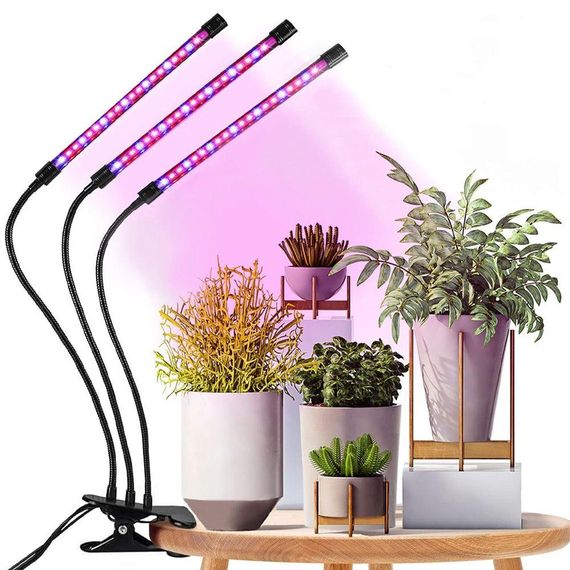Ультрафіолетова лампа для рослин на 3 гілки, 30 Вт, L3 / Гнучка фітолампа з таймером / Світодіодний фітосвітильник на прищіпці | Зображення 6