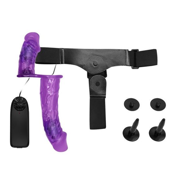 Подвійний страпон із вібрацією фіолетовий - Ultra Passionate Harness Dual Vibration Purple Sex Aura | Зображення 3