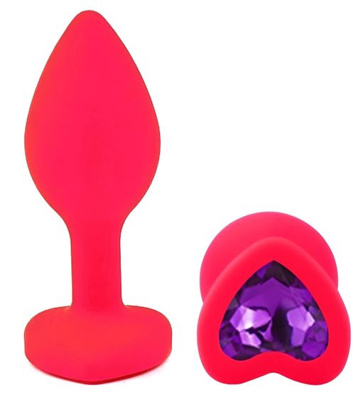 Анальная пробка EGZO Silicone Heart Plug S, розовая, с фиолетовым кристаллом Sex Aura | Зображення 1