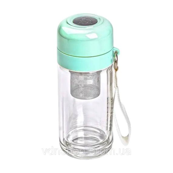 Термос скляний Hexagram із подвійними стінками та заварником 240 мл м'ятний HP-14-40M