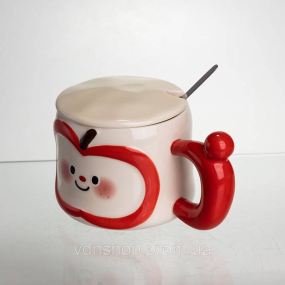 Чашка фарфоровая 400 (мл) с крышкой и ложкой, оригинальная кружка на подарок чашка для детей Красный FM-25B | Зображення 3