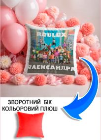 Подушка плюшева Мерч Крафт Дизайн з принтом roblox 2 імя Олександра червоний плюш квадратна 33х33 см