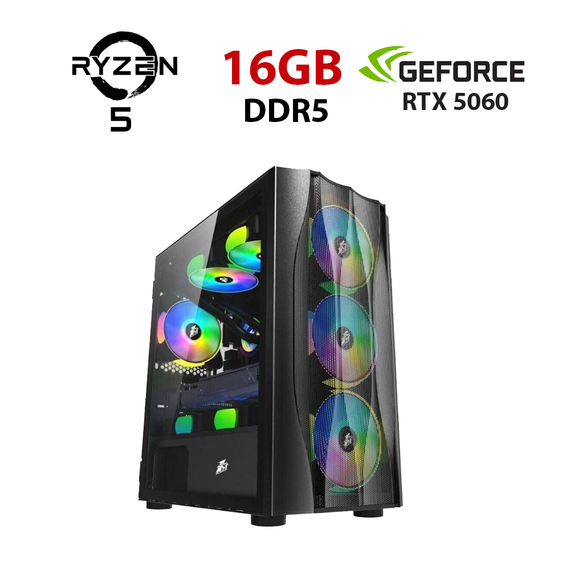 Ігровий ПК 1stPlayer X3-M-4F1 Black Tower / AMD Ryzen 5 8400F (6 (12) ядер по 4,2 - 4,7 ГГц) / 16 ГБ DDR5 / 480 ГБ SSD M.2 / nVidia GeForce RTX 5060, 8 ГБ GDDR7, 128-біт