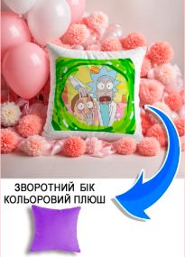 Подушка плюшева Мерч Крафт Дизайн з принтом Рік та Морті бузковий плюш квадратна 33х33 см