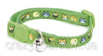Нашийник для котів Croci Catmania Sushi з дзвіночком нейлон зелений 23-35x1 см C5079426