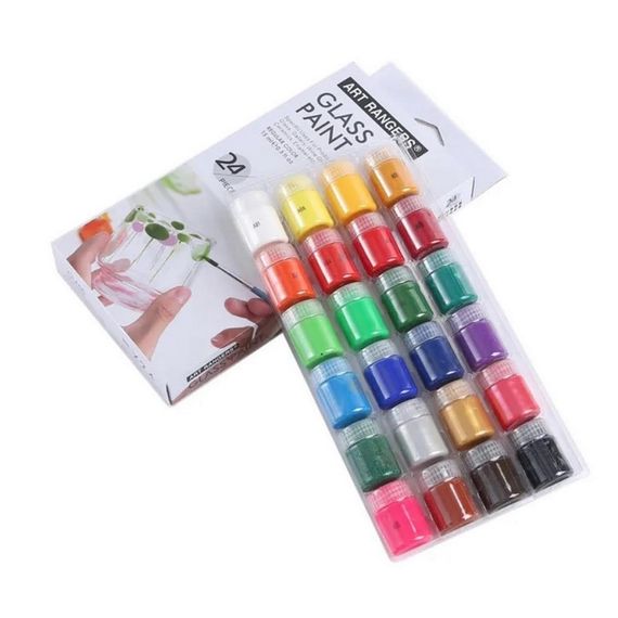 Набор красок для стекла GAS2415, 15 мл, 24 цвета, 3 кисточки | Зображення 1