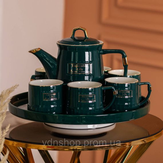 Чайний набір на 6 персон із заварювальним чайником та порцелянаовою підставкою Зелений HP-15-6 | Зображення 7