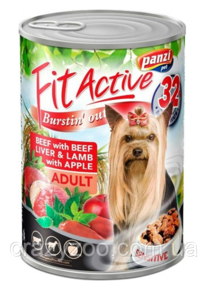 Влажный корм для собак Panzi FitActive мясо и печень говядины с ягненком 1.24 кг