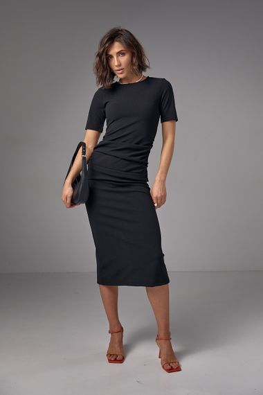 Силуэтное платье миди с драпировкой - черный цвет, S (есть размеры) | Зображення 5