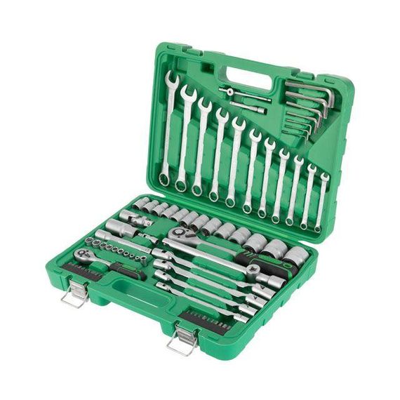 Набір інструментів, 1/2" + 1/4", 77 од., головки: 4-32 мм, біти 22 од., ключі: 7-19 мм, кейс INTERTOOL