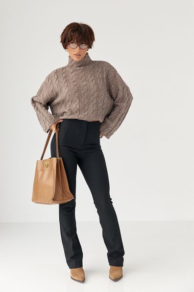 Вільний в'язаний светр з косичками - кавовий цвет, ONE SIZE (є розміри) | Зображення 2