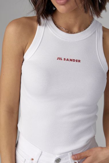 Трикотажная майка в рубчик с надписью Jil Sander - белый цвет, S (есть размеры) | Зображення 3