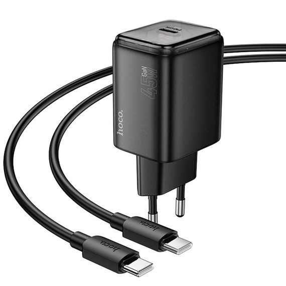 МЗП Hoco N54 Monsoon PD45W (1USB-C) + кабель Type-C to Type-C Black | Зображення 1