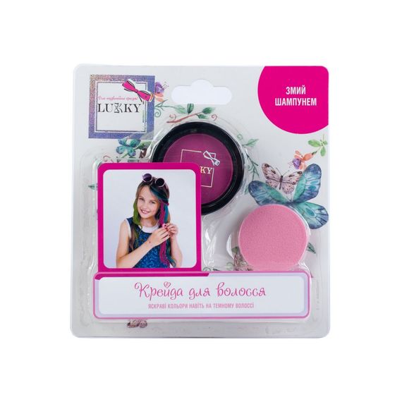 Детские пудровые мелки для волос T11917 со спонжем, розовый | Зображення 1