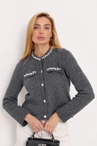 Укорочений кардиган оздоблений камінчиками - сірий цвет, ONE SIZE (є розміри)