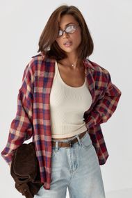 Сорочка в клітинку з напівкруглим низом - темно-червоний цвет, ONE SIZE (є розміри)