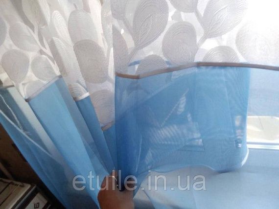 Готова блакитна коротка пошита тюль фіранка аркою для кухні, веранди, вітальні, коридору або спальні | Зображення 6