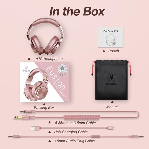 Гарнітура OneOdio Fusion A70, Bluetooth+3,5мм/6,35мм, Rose Gold | Зображення 1