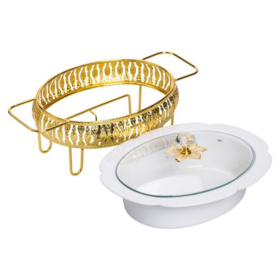 Настольная мармитница 32×23×14 (см) фарфоровая 1.2 (л) на металлической подставке HP-26-8 | Зображення 2