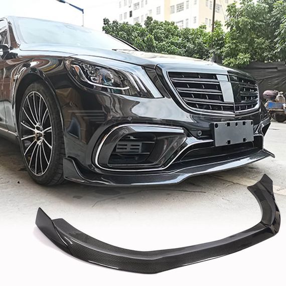 Накладка на передній бампер Lip (для S63/S65 AMG 2018-2022, Карбон) для Mercedes S-сlass W222 рр