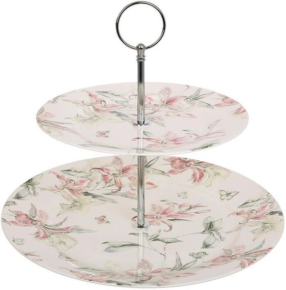 Фуршетна стійка порцелянова "Pink Orchid" Ø19/Ø27см, 2х секційна фруктівниця