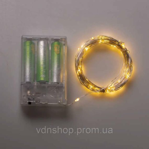 Гирлянда роса 10 метров капля на батарейках на 100 led белый провод желтая 100L10MWY | Зображення 5