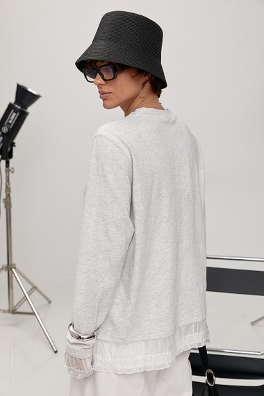 Вільний лонгслів з рюшами - світло-сірий цвет, ONE SIZE (є розміри) | Зображення 1