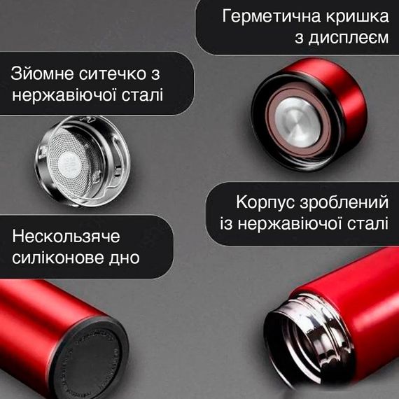 Термос UNIQUE UN-1006 500 мл з датчиком температури червоний | Зображення 3