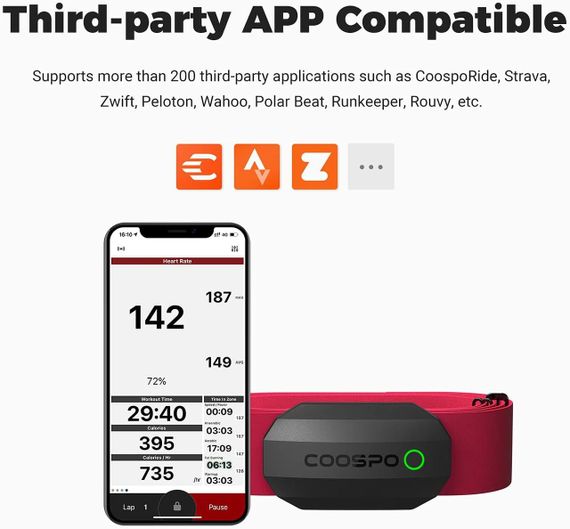 Нагрудний монітор серцевого ритму ANT+ BLE, водонепроникний HRM IP67, підходить для бігу, їзди на велосипеді | Зображення 2