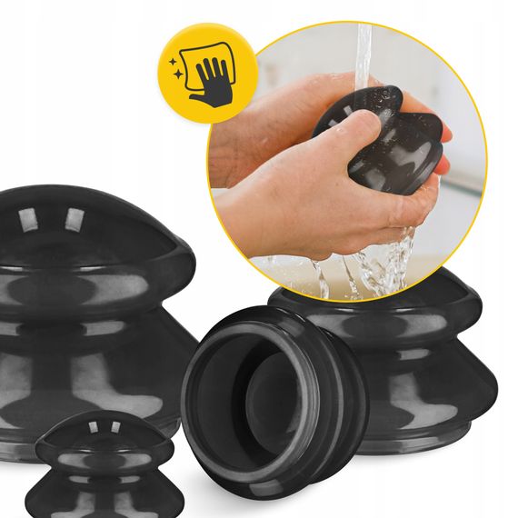 Вакуумні масажні банки 4FIZJO MED+ силіконові для тіла (китайські/атницелюлітні банки) 4 шт Black (P-5907739314932) | Зображення 5