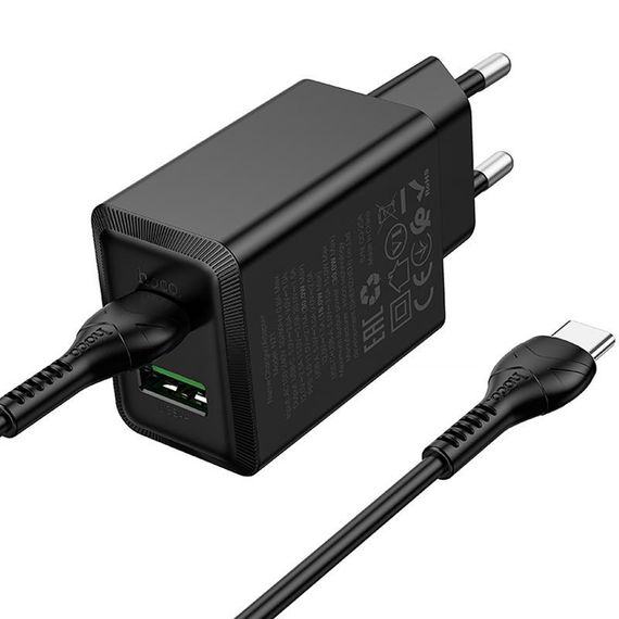 МЗП Hoco N71 Nuevo PD30W+QC3.0 (1USB-A/1C) + кабель Type-C to Type-C Black | Зображення 3