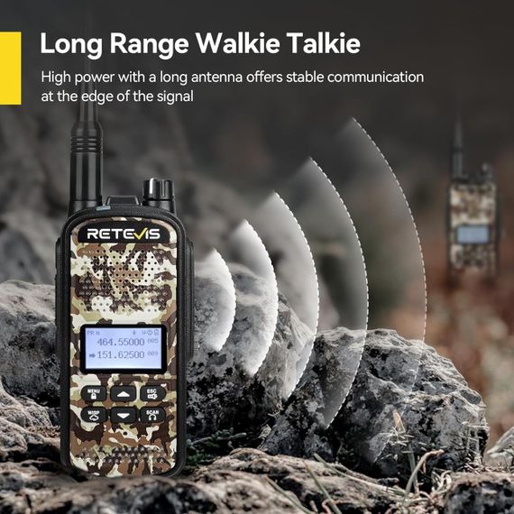 Мисливська рація Retevis, радіоприймач для полювання IP67, акумулятор 2200 мАг, 5 Вт, з ліхтариком, VOX/TOT, камуфляжна | Зображення 1