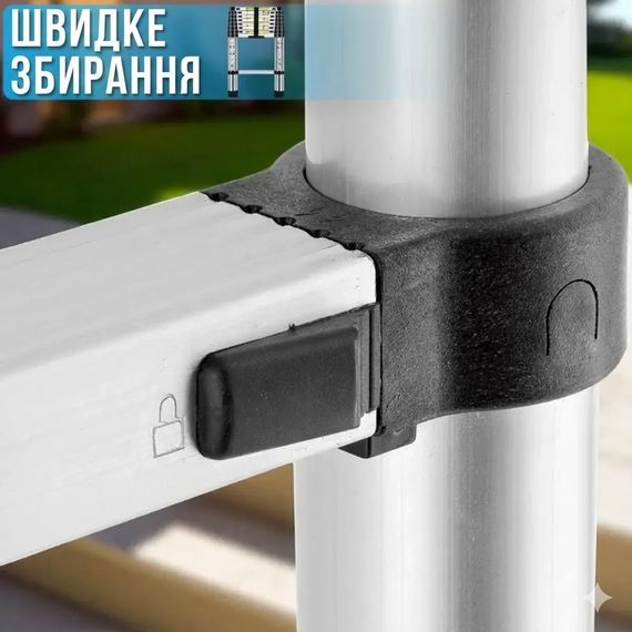 Телескопічна драбина 2.7 м 7 ступенів хромомолібденова сталь до 150 кг компактна складана | Зображення 8