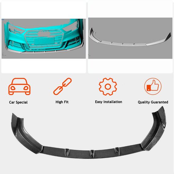 Передний лип-спойлер V2 для S-Line SD 2017-2020, Карбон для Ауди A3 | Зображення 1