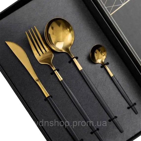 Набор столовых приборов 24 предмета столовый набор на 6 персон Золотистый с черным HP-20-46 | Зображення 1