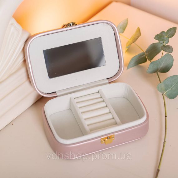 Шкатулка для украшений из эко кожи 20×14×7 см с зеркалом органайзер для ювелирных изделий HP-5-32GOLD | Зображення 4