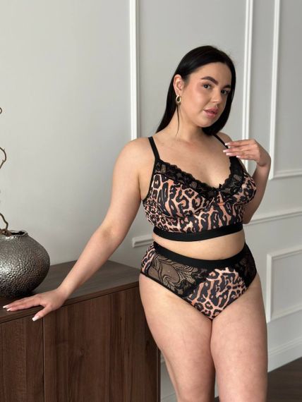 Жіночий комплект білизни PLUS SIZE леопардовий з мереживом | Зображення 6