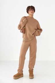 Трикотажний костюм з рваним ефектом - світло-коричневий цвет, ONE SIZE (є розміри)