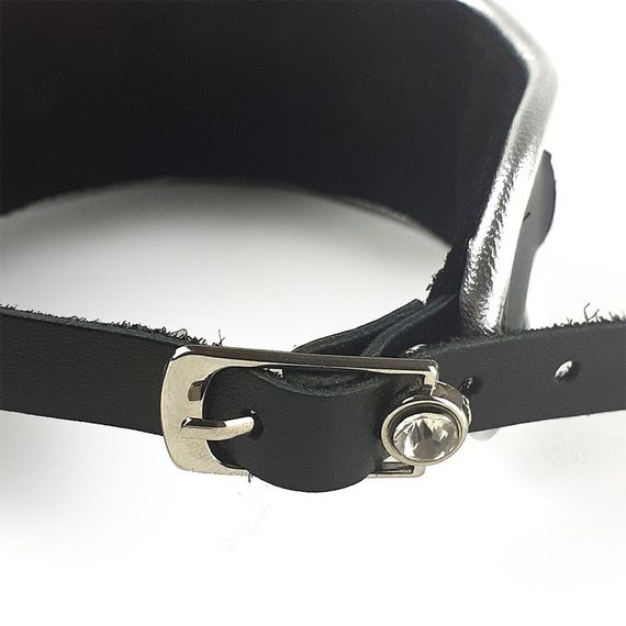 Ошейник из натуральной кожи со стразами и кольцом Art of Sex - Collar Ring | Зображення 4