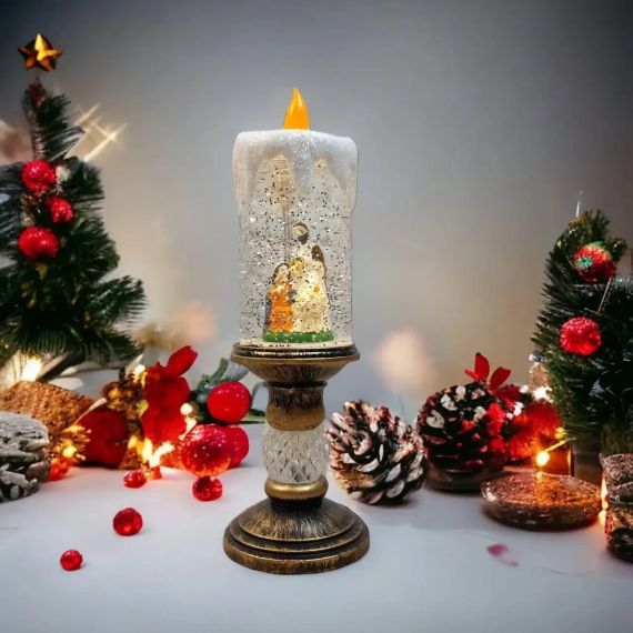 Діва-Марія Декоративна новорічна LED свічка зі снігом, 25см, від батарейок та USB | Зображення 3