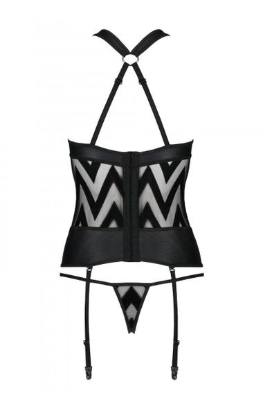 Сітчастий комплект з візерунком Passion HIMA CORSET L/XL black корсет з халтером, підв'язки, трусики sexstyle | Зображення 5