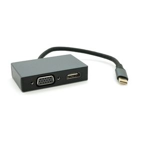 Хаб Type-C пластиковый,HDMI + VGA + USB3.0 + PD,23cm,Silver