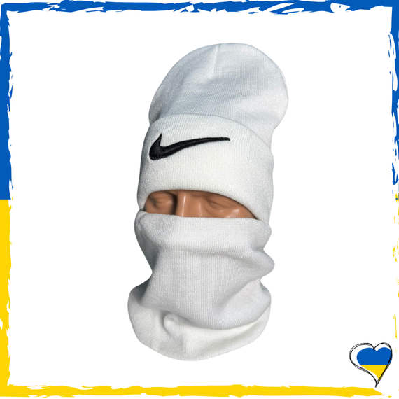Комплект Nike белый шапка и бафф на флисе унисекс. Набор теплый. Мужской, женский, подростковый, детский