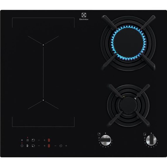 Варильна поверхня Electrolux комбінована (2 газові + 2 індукційні), 60см, розширена зона, чавун, чорний (KDI641723K)