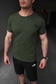 Комплект чоловічий TNF: футболка хакі + шорти чорні (8679818539)