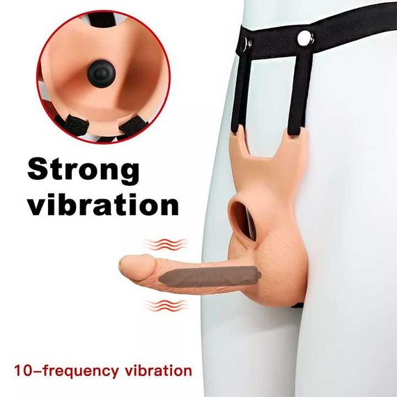 Анальний фаллоїмітатор на ремені для подвійного проникнення Lovetoy Vibrating Unisex 10 режимів вібрації | Зображення 1