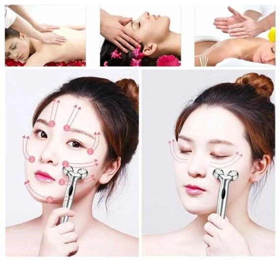 Роликовий ручний масажер для обличчя з 3D кульками LBJ-116B 3D Massager Сріблястий | Зображення 5